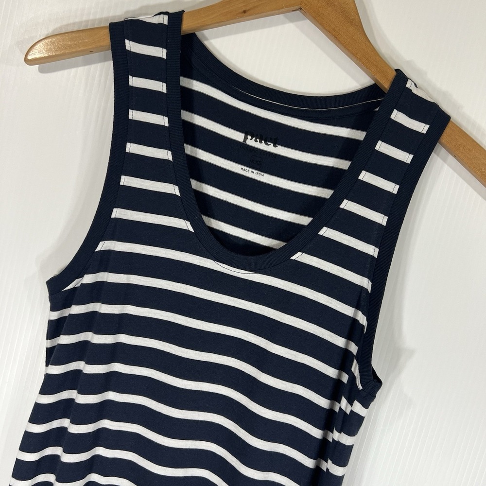 Pact Organic Cotton Dress Size XXS Softspun Tank Midi Dress Blue White Stripe
